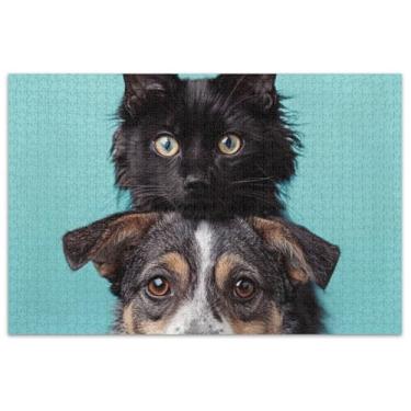 Imagem de 1000 peças de quebra-cabeça com estampa de cachorro gato para adultos, presentes para jogo de elefante branco, decoração de pintura de brinquedo adulto