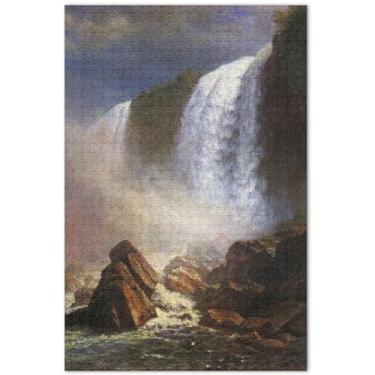 Imagem de Quebra-cabeça de paisagem Bierstadt Albert Falls 500 peças para presentes de festa de elefante branco adulto Prime Puzzles cenário paisagem arte, 20,5 x 14,9 polegadas