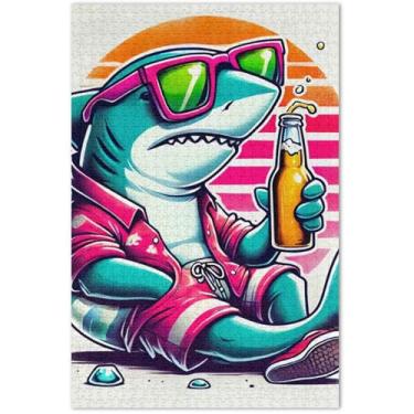 Imagem de Quebra-cabeça divertido tubarão legal 1000 peças adultos elefante branco presentes engraçado mordaça presente quebra-cabeça família brinquedo artístico, 75 x 40 centímetros