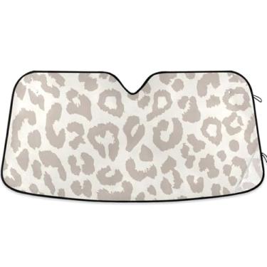 Imagem de Guarda-sol fofo leopardo cáqui carro para-brisa engraçado personalizado dobrável auto carro sombra para para-brisa dianteiro impressão animal retrátil L, 144.8 cm x 80.0 cm