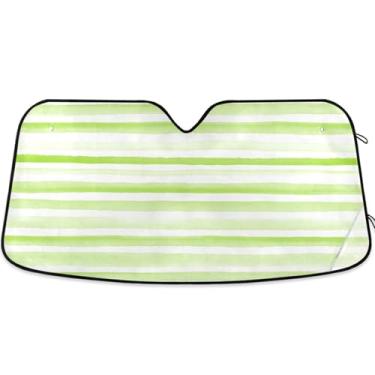 Imagem de Guarda-sóis de carro personalizados listrados em aquarela verde para para-brisa retráteis acessórios de carro dobráveis proteção de para-brisa S, 134,6 cm x 59,7 cm
