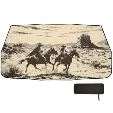 Imagem de Guarda-sol de dois cowboys montando cavalos no deserto para para-brisa de carro bloqueio UV protetor solar 147 x 75 cm