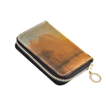 Imagem de Carteira de couro feminina com bloqueio de RFID, carteira de cartão de crédito com zíper e paisagem Albert Bierstadt Sunset