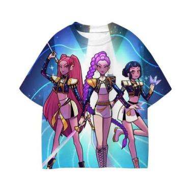 Imagem de Camiseta Kpop Purple Demon Hunters Para Meninas E Meninos, Manga Curta