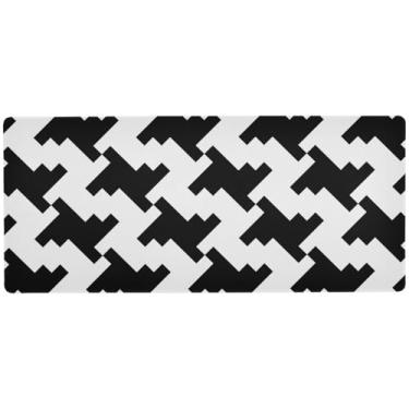 Imagem de Almofada de jogos preta retrô Houndstooth para mesa lisa, almofada de mesa grande, 80 x 30 cm, superfície durável para movimentos precisos do mouse, base antiderrapante