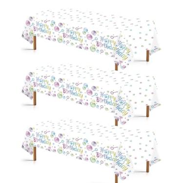 Imagem de Greencian 3 peças toalha de mesa de festa de aniversário bolha colorida capa de mesa de plástico impermeável pastel pop toalha de mesa descartável para decoração de festa de aniversário de meninas