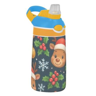 Imagem de Garrafa de água esportiva de 473 ml com canudo para crianças, meninas, meninos, garrafa de água Tritan reutilizável de 473 ml, copo infantil portátil à prova de vazamento, alça de transporte, lindos