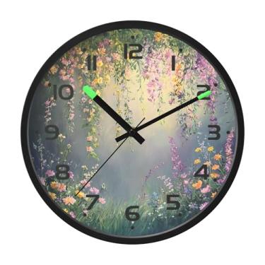Imagem de SEHANY Relógio de parede vintage com flores de videira silencioso, sem tique-taque, relógio redondo operado por bateria, controle de som, luz noturna, relógios de parede para sala de estar, cozinha