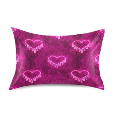 Imagem de Blueangle Fronha de cetim refrescante para cabelo e pele, capa de travesseiro de coração vermelho, tamanho Queen 50,8 x 76,2 cm com fecho de envelope (643)