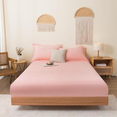 Imagem de Lençol com elástico alto, capa de colchão, roupa de cama luxuosa, ultramacio e confortável, lençóis duráveis de luxo, ajuste seguro e confortável para quartos de hóspedes - rosa ||100 x 200 cm