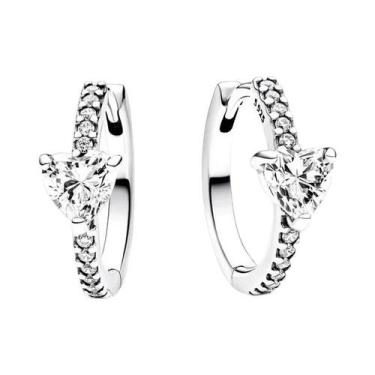 Imagem de Brincos De Argola Femininos Em Prata 925 Com Pingente Em Forma De Cora