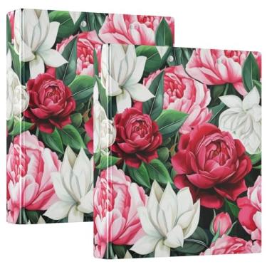 Imagem de Fichários de três anéis de peônias brancas vermelhas e rosa 3,5 polegadas, 200 folhas, lindas pastas florais para cadernos, fichário redondo, 31,5 x 27 x 6 cm, pacote com 2