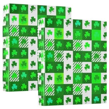 Imagem de Fichários quadriculados alternados verdes e brancos de 3,8 cm, 3 anéis, comporta 200 folhas, floral, animal, pastas, fichário de escritório, 31,5 x 27 x 6 cm, pacote com 2