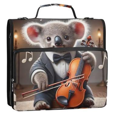 Imagem de Organizador de fichário com zíper para estudantes, 3 argolas de 3,8 cm, anel D fofo, coala, violino, maestro, portfólio e estojo, suporte para pasta de anel, bolsa de fichário para ensino médio com