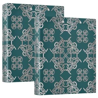 Imagem de Fichários personalizados de prata celtas redemoinhos azul-petróleo escuro de 3 cm com 3 anéis, 200 folhas, pastas, caderno, impressão, anel redondo, fichário de escritório, 31,5 x 27 x 6 cm, 1 pacote