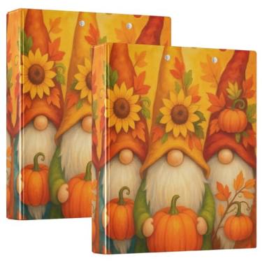 Imagem de Fichários de 3 anéis de outono Gnomos Girassóis laranja 3 polegadas comporta 200 folhas fofas pastas de caderno anel redondo fichário de escritório, 31,5 x 27 x 6 cm, pacote com 2