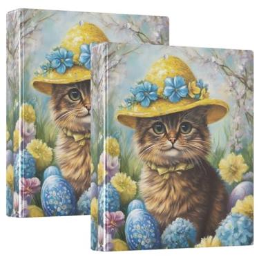 Imagem de Fichário de 3 anéis de chapéu amarelo de gato da páscoa personalizado com 3 argolas, 200 folhas, prancheta, estampado, anel redondo, 31,5 x 27 x 6 cm, 1 pacote