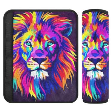Imagem de Joitme Almofada de cinto de segurança colorida com cabeça de leão com dois pacotes, capas de cinto de segurança macias, adequadas para vários usos, capa de alça de carrinho de bebê
