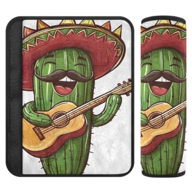 Imagem de Capas de alça de assento de carro de flanela macia para tocador de guitarra de cacto engraçado - Almofadas acolchoadas para carros, bolsas de câmera e mochilas