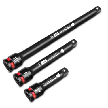 Imagem de Pgroup Conjunto de barras de extensão de impacto de 1/2 polegada | 3 extensões de soquete de 7,6 cm 15,2 cm e 25,4 cm de comprimento | Aço CR-MO premium com marcação em relevo profundo e pintada