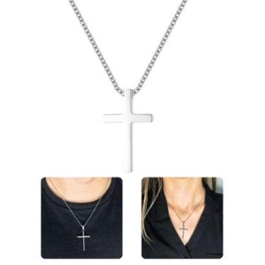 Imagem de Cordão Colar 50cm Feminino Masculino Pingente Cruz Palito Prata Aço Inox Premium Antialérgico-Masculino