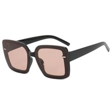 Imagem de HPIRME Óculos femininos oversized com armação decorada com rebites e proteção UV400 (cor chá preto).