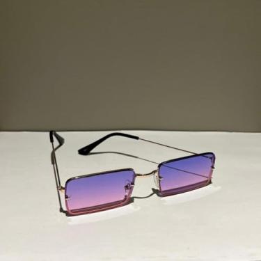 Imagem de Óculos de Sol Retangular Unisex Sem Aro Armação de Metal Proteção UV Moda Masculino Feminino Leve (Lilás)