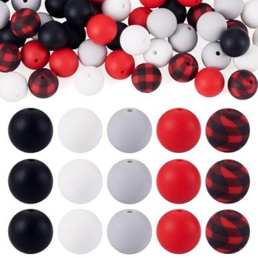 Imagem de Magibeads 50 contas de silicone para fabricação de chaveiros, contas redondas de 15 mm, preto, vermelho, misturado, 5 cores, contas focais para canetas, colar, joias, pulseira, colar, kit de
