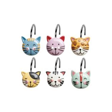 Imagem de Whaline 12 peças de ganchos decorativos para cortina de chuveiro de gato, anéis decorativos de resina de animal, ganchos de cortina para sala de estar, quarto, banheiro