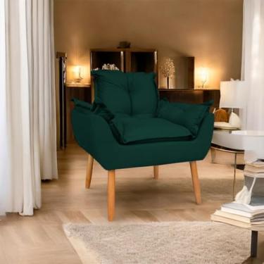 Imagem de Poltrona Decorativa em Suede com Pés de Madeira - Design Moderno para Sala e Quarto, Confortável e Elegante(Verde)