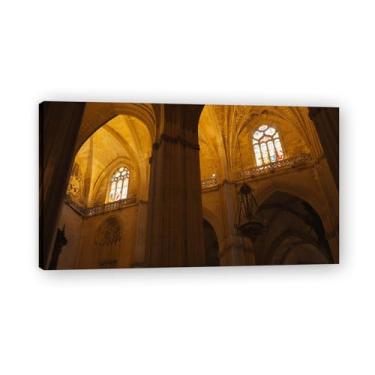 Imagem de Vidro colorido, foto real, cidade, mar, neve, vale, pastagem, rio, pôr do sol, nascer do sol, impressão em tela, decoração de parede 20 x 36 cm emoldurada