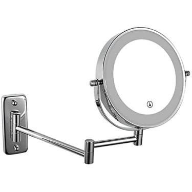 Imagem de CZCZC Espelho de maquilhagem, espelho de maquilhagem, espelho de maquilhagem, espelho de maquilhagem LED de carregamento de parede, espelho de maquilhagem dobrável para casa de banho de 17,8 cm