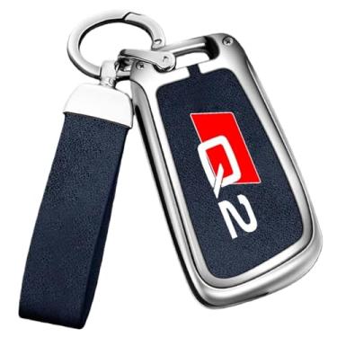 Imagem de Capa de chave de carro estilo liga de zinco compatível com AUDI Q2 SQ2 2016 2019 2020 2022 Protetor de controle remoto chaveiro acessórios automotivos(A-silver blue)