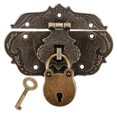 Imagem de SEWACC Fecho de ferrolho de latão antigo, pequeno fecho decorativo com trava em forma de urso e chave para caixa de joias, caixa de madeira, armário, 1 conjunto