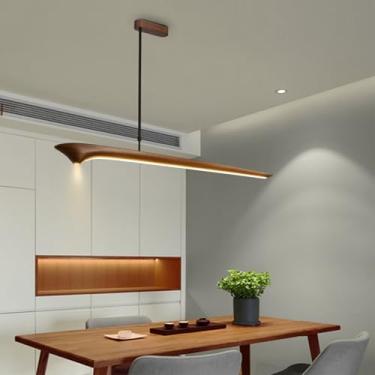 Imagem de Luminária pendente LED para mesa de jantar, em madeira, com intensidade regulável. Luminária pendente moderna com controle remoto para mesa de jantar, cozinha, ilha ou escritório, ideal para