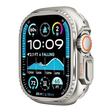 Imagem de BUDAY Capa de metal para Apple Watch Ultra 2 S10 42 mm S10 46 m 49 mm 45 mm capa protetora bumper iWatch séries 9 8 7 6 5 SE 44 mm moldura muda para Ultra(titânio, 49 mm)