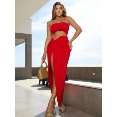 Imagem de Vestido Longo sem alça - LUZ LU FASHION, Vermelho