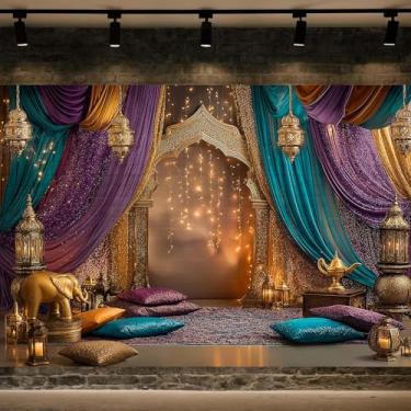 Imagem de 6 x 3 m, cenário para fotografia de festa marroquina, noites marroquinas, roxo, azul, luxuoso, princesa, casamento, aniversário, chá de bebê, decoração de fundo, adereços de estúdio fotográfico
