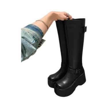 Imagem de Botas Femininas de Cano Alto com Fivela e Zíper - Bico Redondo - Estil