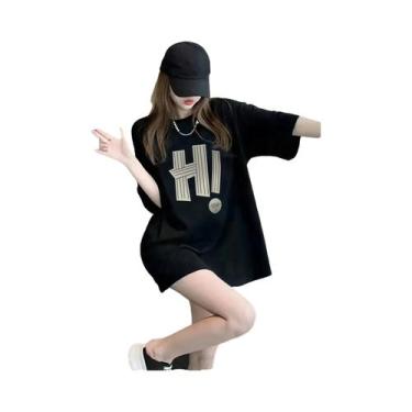 Imagem de Camiseta Feminina De Moda Coreana Para O Verão, Estampa Simples De Let