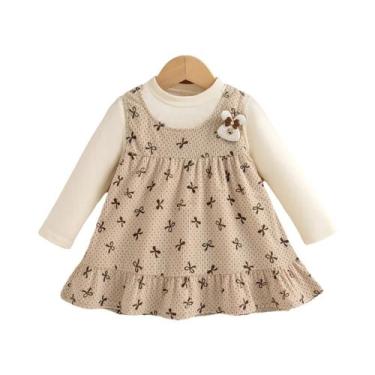 Imagem de Vestido De Manga Longa Com Laço Para Menina Bebê, Estilo Falso De Duas