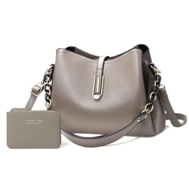 Imagem de Bolsa Feminina Couro Plutônio Bolsa de Ombro Mão Transversal para Uso Diário Luxo Bolsa de Mão Multicamadas Tamanho Médio Moderna (Cinza + Carteira)