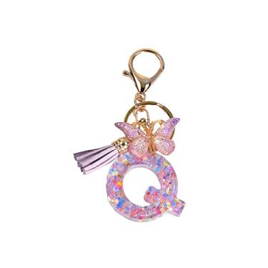 Imagem de JWQFBC Chaveiro com Alfabeto Inglês E Pingente de Borboleta - Presente Criativo para Chaves, Mochilas E Bolsas - Chaveiro Fofo E Moderno, Q