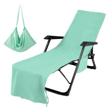 Imagem de Capa de toalha para espreguiçadeira, capa para cadeira de praia, fibra ultrafina, macia, confortável, secagem rápida, extra longa com bolsos para uso em salão de praia, piscina, (Verde)