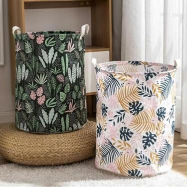 Imagem de Cesto Organizador Decorativo, 40 Litros, Impermeável, Design Tropical e Geométrico para Roupas, Brinquedos, Lavanderia e Quarto, Estampas Sortidas