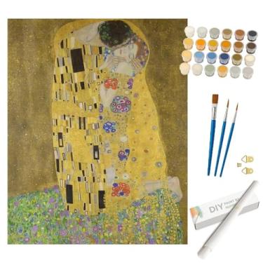 Imagem de Kit de pintura romântica por números para adultos – Pintura DIY The Kiss enrolada em tela 40 x 50 cm, conjunto de tinta acrílica, adequado para iniciantes, arte para decoração de sala de estar ou