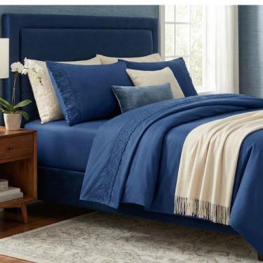 Imagem de Jogo de Lençol Casal 4 peças Micropercal 200 Fios Com Bordado Ingles N