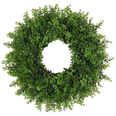 Imagem de JDKPK Guirlandas de buxo para porta da frente, 66 cm, folhas verdes artificiais, vegetação, decoração de casa, varanda, janela, parede, quinta, primavera, verão, outono, todas as estações