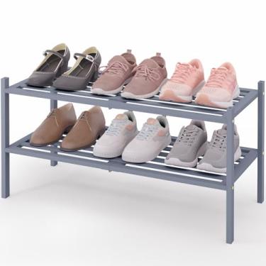 Imagem de Smiry Sapateira de bambu de 2 camadas, organizador empilhável de madeira para entrada e armário, prateleira de armazenamento de sapatos de madeira independente para porta da frente e espaços pequenos