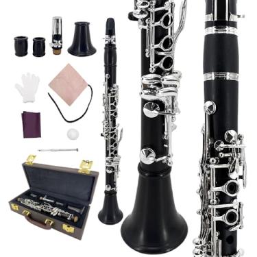 Imagem de YoungMonic Clarinete preto plano de madeira de ébano profissional com teclas prateadas para músicos sinfônicos e avançados, inclui estojo rígido, palhetas, glooves e kit de cuidados profissionais (w2)